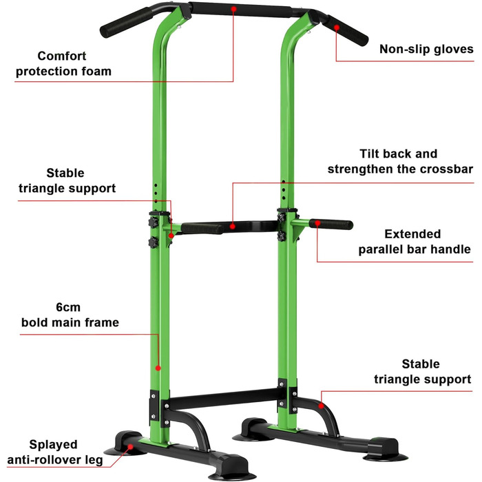 Турнік-ап Бар Power Tower Регульована Dip Station зелена
