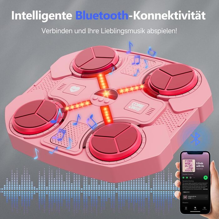 Дитяча музична боксерська машина Buba Toys, настінна, з Bluetooth, 3 швидкості, USB зарядка, боксерські рукавички, світлодіодне підсвічування, чорна