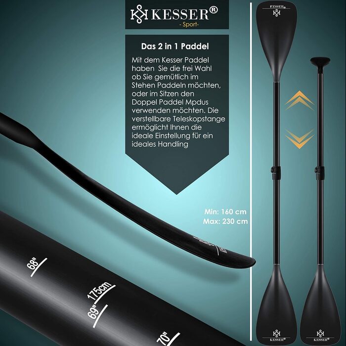 KESSER® Надувна SUP-дошка для веслування, преміум, 6 дюймів, з повним комплектом аксесуарів, для водного спорту, до 130 кг