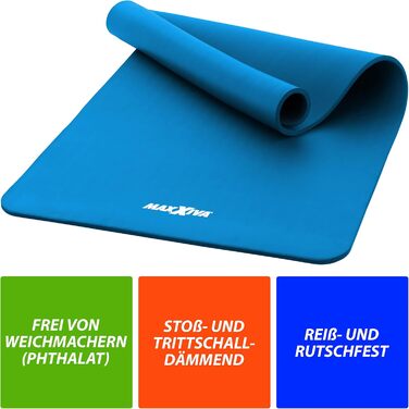 Гімнастичний килимок MAXXIVA 190x60/100x1,5 см, протиковзкий, без фталатів, з ременем для перенесення, для фітнесу, йоги, тренувань, вибір кольору
