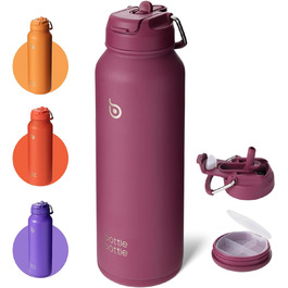 Спортивна пляшка bottlebottle 1л, нержавіюча сталь, ізольована, з трубочкою та контейнером для таблеток, червона