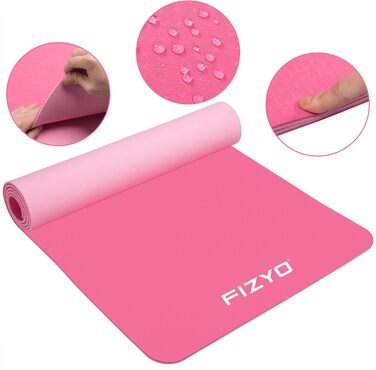 Йога-мат Fizyo 183x61 см, рожевий, TPE, нековзкий, з сумкою та ременем, для пілатесу, фітнесу, товщина 0,6 см