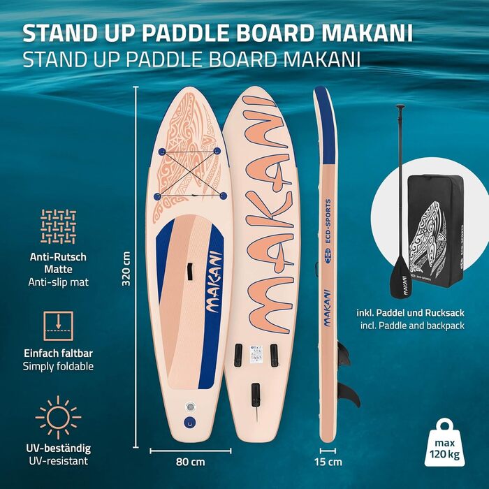 Надувна SUP-дошка для веслування стоячи 305/308/320/380 см, до 120/150 кг, товщина 10/15 см, з сидінням для каяка, комплект: сумка, весло, різні моделі