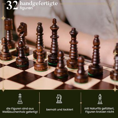 Шахи дерев'яні Gentleman 50x50 см, ручна робота, для дорослих і дітей, білий кант, набір із дошкою та фігурами