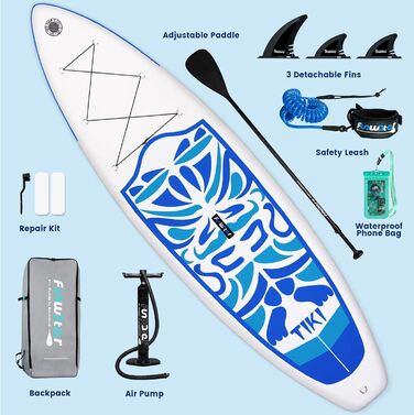 SUP дошка FunWater TIKI-BLUE надувна, з аксесуарами