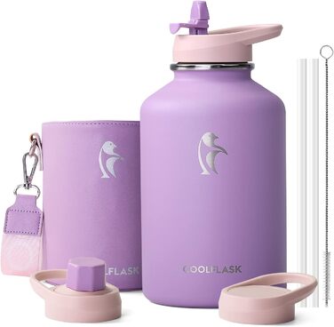 Пляшка Coolflask 2 л сталь зі шкіряним чохлом, холод 48 год, фіолетовий