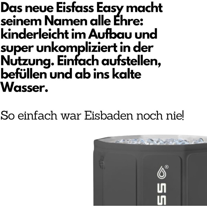 Преміум льодяна ванна Eisfass Easy XL для дому, 250 л, криотерапія, для спортсменів і початківців, Ø80×75 см, нова версія, без аксесуарів