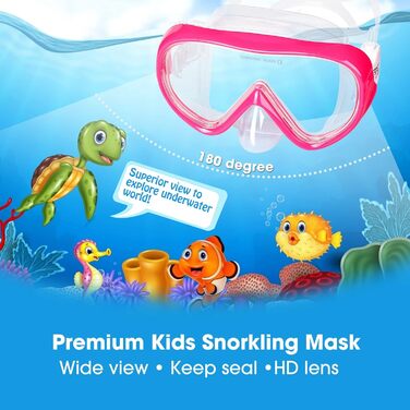 Набір для підводного плавання Kids, Окуляри для дайвінгу Kids Anti-og and Dry Snorkel - Маска для дайвінгу проти протікання Суха трубка Набір для підводного плавання для хлопчиків 4-14 (F, рожевий набір)