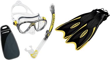 Комбінований набір або маска Cressi Professional Mask & Snorkel або Mask, Snorkel & Fins Kit (прозорий/жовтий, одного розміру, пучок з плавниками, чорний/жовтий, 41/44)