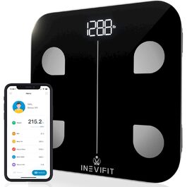 Цифрова вага INEVIFIT для людей, висока точність, до 180 кг, чорна, велика платформа 30x30 см
