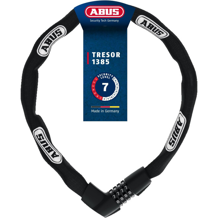 Велозамок ABUS Tresor 1385, ланцюговий, кодовий, загартована сталь, 7 мм, 110 см, чорний, рівень безпеки 7