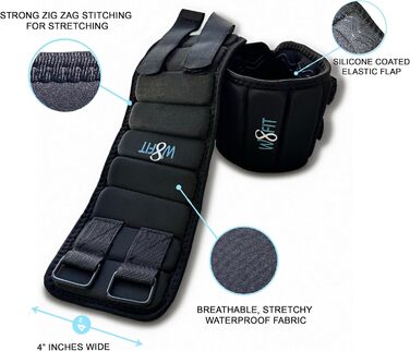 W8FIT Регульовані обважнювачі для ніг і щиколоток, знімні вантажі, 1,8 кг, чорні, розмір M (22,9-30,5 см), 2 шт, прані