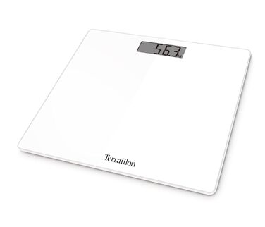 Ваги підлогові Terraillon TSQUARE, скляна платформа 26x26 см, ультратонкі, великий LCD-дисплей, вантажопідйомність 180 кг, точність 100 г, білі