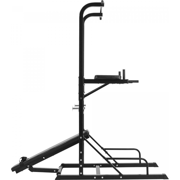 Силова станція GORILLA SPORTS Power Tower, складана лава, турнік, бруси, до 150 кг, чорна, багатофункціональний тренажер для дому