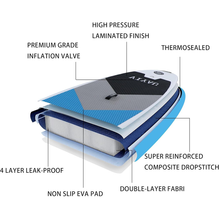 Надувна SUP-дошка VIYAU, дошка для веслування стоячи, оснащена регульованим алюмінієвим веслом ручним насосом з 3 частин, 320 8115см (лев-білий)