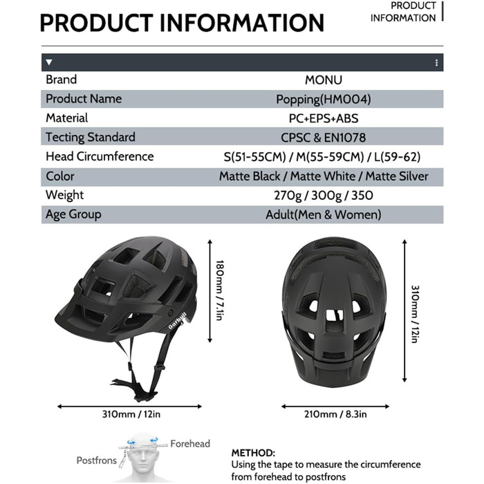 Шолом GarBull Adult MTB, регульований, L(59-62 см), чорний