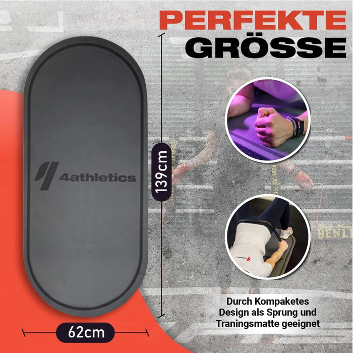 Килимок 4athletics CrossHero Jump-Mat овальний 139x62 см для стрибків зі скакалкою, йоги та фітнесу, 8 мм, протиковзкий, з ремінцем для перенесення, сірий