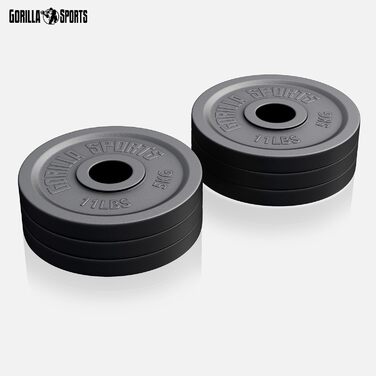 Вагові пластини GORILLA SPORTS Olympia - 1,25 кг, 2,5 кг, 5 кг, 10 кг, 15 кг, 20 кг, 25 кг, 30 кг, діаметр отвору 50 мм, чавун, одинарний/комплект - вагові пластини, набір вагових пластин, гантелі (30 кг (6x5 кг))