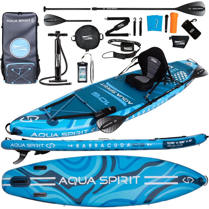 Надувна дошка для веслування Aqua Spirit SUP 2024 320x815см Повний комплект для переобладнання байдарки з веслом, рюкзаком, насосом та іншими аксесуарами Дорослі початківці/експерти Гарантія 2 роки 320см х 84см х 15см