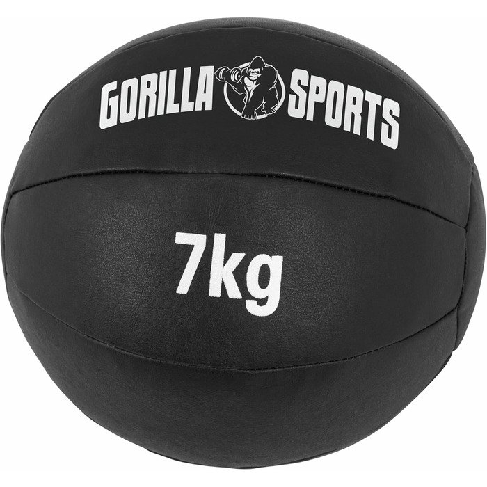 М'яч GORILLA SPORTS - 7 кг, тренувальний, фітнес, обтяження, слем (чорний)