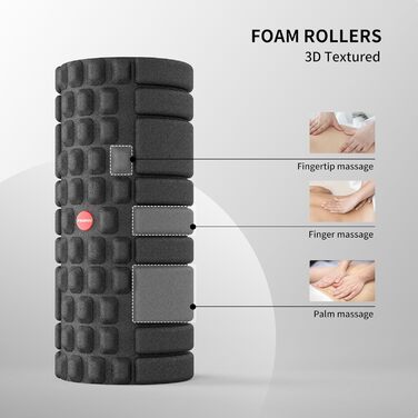 Роликовий набір PROIRON з 3D-текстурою масажу, Fascia Roller Spine/Mini Fascia Roller/Fascia Ball/Duoball, Набір фасцій для спини, хребта, пілатесу з тренувальними плакатами та спортивною сумкою Чорний костюм