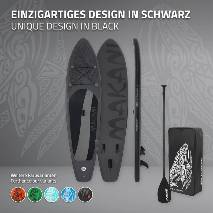 Надувна SUP-дошка ECD Germany Makani 320 см, до 150 кг, з регульованим алюмінієвим веслом і повним комплектом аксесуарів, різні кольори
