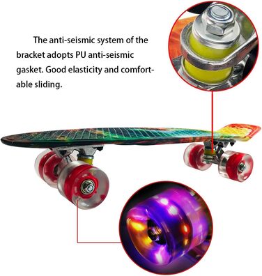 Скейтборд Sumeber Skateboard Kids Mini Cruiser Skateboard Complete 22 дюйми зі світлодіодними світловими колесами Скейтборд для дорослих Діти початківців Подарунок на день народження Color Swirl