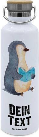 Персональна пляшка для води Mr. & Mrs. Panda Penguin Book - Персоналізовані подарунки, Рекламний подарунок у пляшці з водою, Свята, Розслаблення, Відпочинок, Біла персоналізована пляшка для води 500 мл