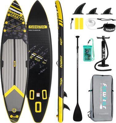 Надувна SUP-дошка FunWater для дорослих з веслом, ручним насосом, нековзким EVA-покриттям та страховочним шнуром