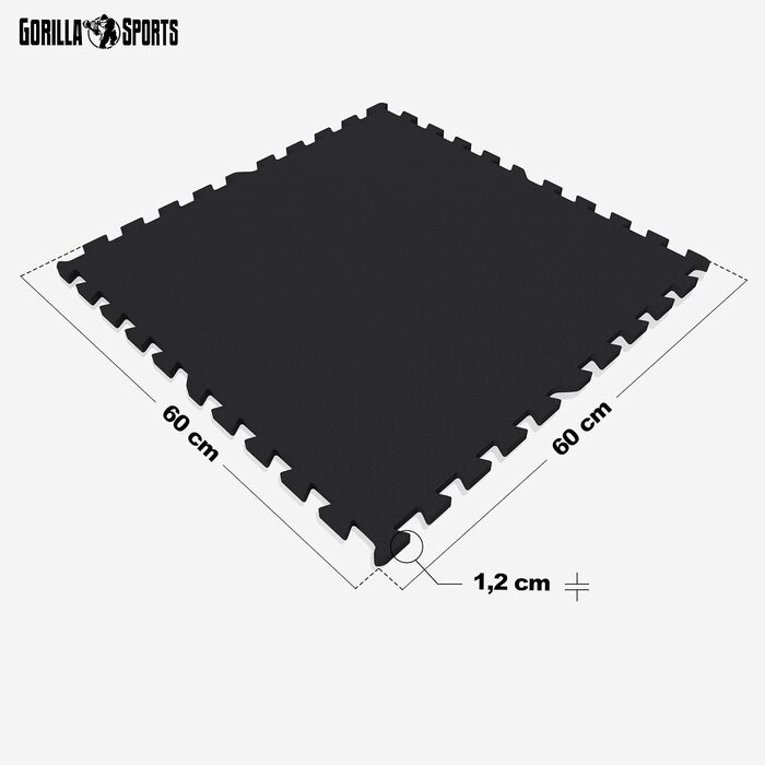 Набір захисних килимків GORILLA SPORTS - 8 або 16 килимків, 60x60x1,2 см, нековзкі, піна EVA, 2,88 або 5,76 м - килимки Fitness, килимок для підлоги, килимки-головоломки, килимок для сну, килимки для тренувань чорний (8 матів)