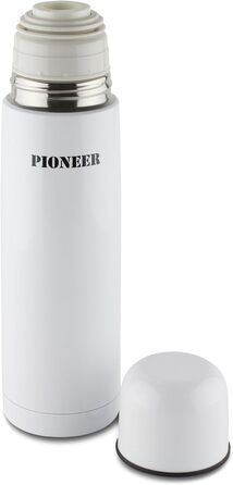 Термос-бутилка Pioneer 0,5 л з нержавіючої сталі, подвійні стінки, зберігає тепло 8 годин та холод 24 години, герметична, BPA Free, біла