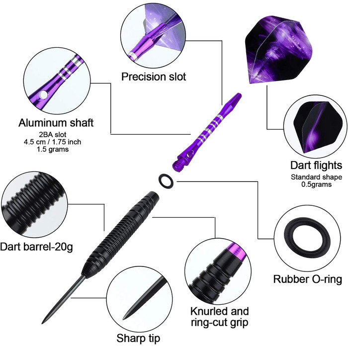 Набір GUBOOM Steeldarts 22 г, 3 дротики, аксесуари (фіолетовий)