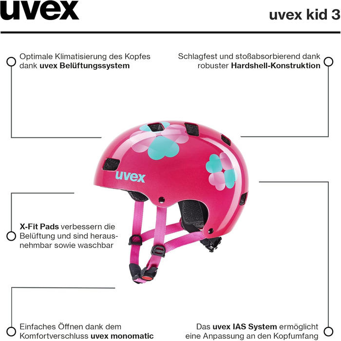 Дитячий велосипедний шолом uvex Kid 3, міцний, регульований розмір, знімна підкладка