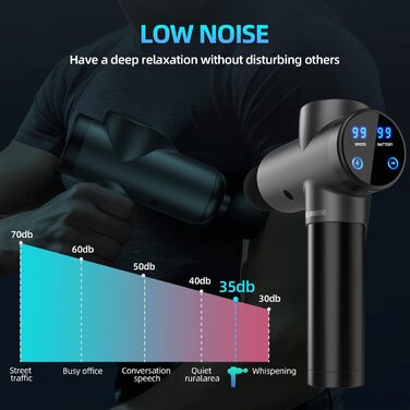 Масажний пістолет BURNNOVE Електричний масажний пістолет 99 швидкостей 8 масажних головок Портативний масажер глибоких тканин 2550 мАг зі світлодіодним дисплеєм Сенсорний екран для спини, полегшення болю в плечах Чорний Сірий