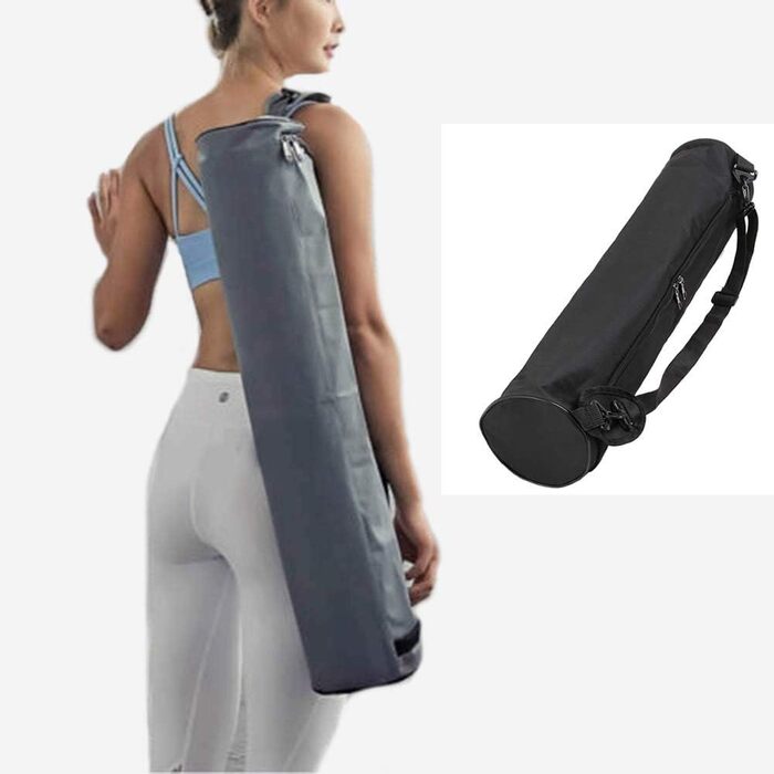 Сумка Dusenly Yoga Mat, портативна, водонепроникна, килимок для йоги, сумка-тоут, міцна, водонепроникна, тканина Оксфорд, льон, фітнес, пілатес, сумка-тоут, сумка через плече для йоги (чорна)