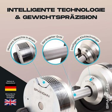 Регульовані гантелі BRAINGAIN - 23,5 кг, 32,5 кг, 41,5 кг - хром/чорний - Універсальні домашні фітнес-ваги для силових тренувань Chrome 2 x 32,5 кг