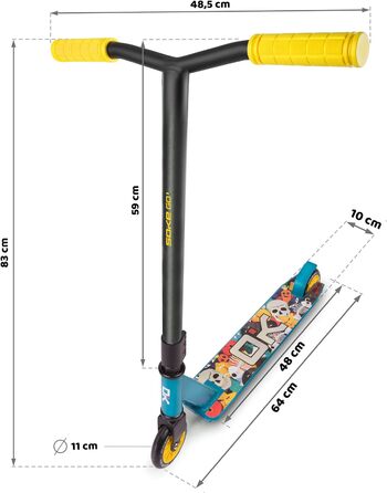 Трюковий самокат ПОЇХАЛИ Kick Scooter з кульковим підшипником ABEC 9 Kick Scooter Trick Scooter для дорослих і дітей Двоколісний міський скутер Freestyle 2 колеса Вантажопідйомність 100 кг Синій, Жовтий