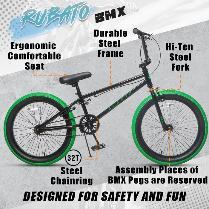 Велосипед AVASTA Freestyle BMX Black & Green 20'' від 5 років