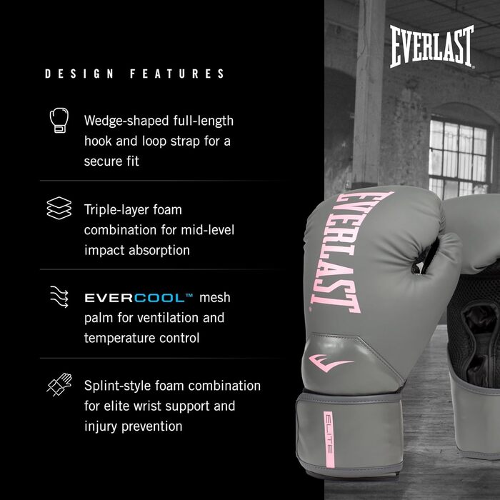 Жіночі боксерські рукавички Everlast Elite Prostyle 8oz, сірі/рожеві