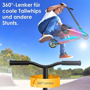 Трюковий скутер KESSER X-Limit-Pro 360 з рульовим керуванням Funscooter Stunt Scooter з підставкою ABEC 9 кулькових підшипників, 110 мм PU колеса, Kick Scooter Kick Scooter City Scooter Trick Scooter для дітей дорослих (Rainbow)