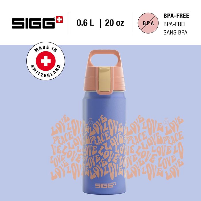 Дитяча алюмінієва пляшка SIGG WMB ONE 0,6 л для газованих напоїв, герметична, легка, BPA-free, сертифікат ClimatePartner, для спорту та школи, дизайн 3 Wave Teen