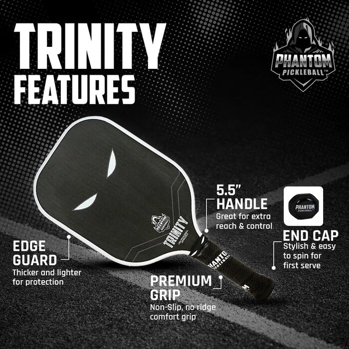 Ракетка для піклболу  Phantom Pickleball Trinity Carbon, схвалено США, макс. оберт, 14 мм