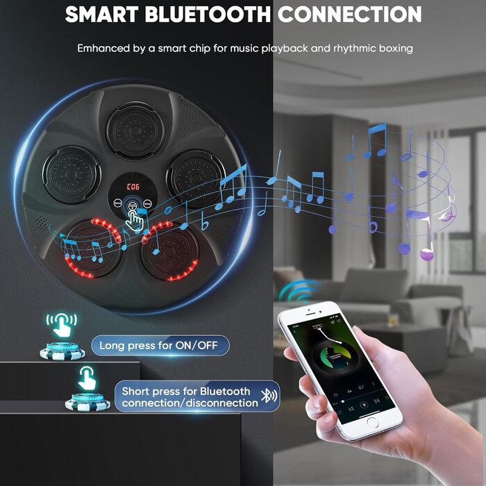 Інтелектуальна музична боксерська стінка nmoiww з Bluetooth, електронна боксерська машина для дітей та дорослих, 2 пари рукавичок, для дому