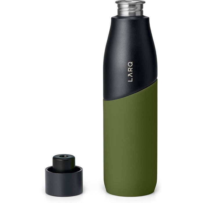 Пляшка LARQ Bottle Movement PureVis 950 мл — легка самочищувальна неізольована пляшка з нержавіючої сталі з UV-стерилізатором для води, багаторазова, для подорожей, чорна/сосна