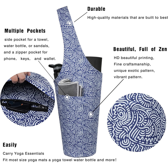 Сумка для килимка для йоги Довга сумка-тоут з кишенями Для більшої кількості аксесуарів для йоги Сумка для йоги підходить для більшості килимків Етнічний килимок для йоги Сумка-тоут