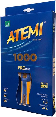 Ракетка для настільного тенісу Atemi ProLine 1000 Неперевершений контроль і продуктивність Тротуар, схвалений ITTF Натуральні матеріали Ідеально підходить для всіх рівнів підготовки Оновлені ручки, кольори та упаковка