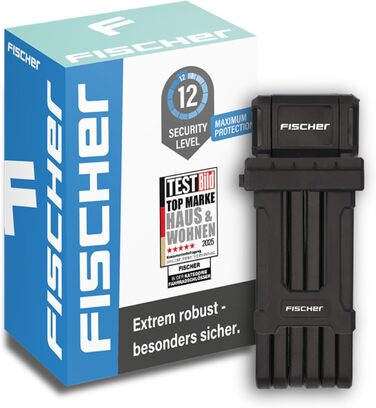 Велозамок складаний FISCHER PROTEC PLUS 85 см, 3 ключі, чорний, м'який матеріал, з пилозахистом