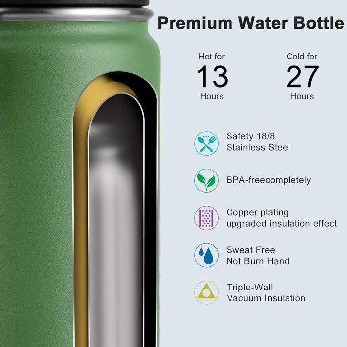 Термобутилка Koodee 350 мл з нержавіючої сталі, ізольована, герметична, BPA Free, вакуумна пляшка для води для школи, спорту, фітнесу та активного відпочинку