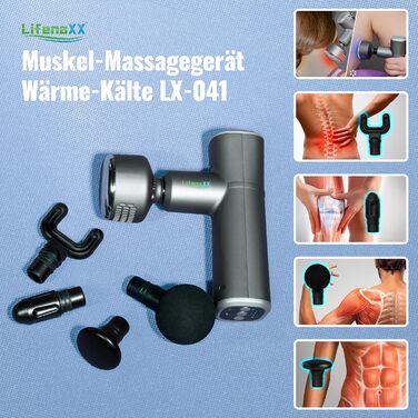 Масажер для м'язів Lifenaxx Heat-Cold Therapy Pro LX-041 - Масажний пістолет з функцією нагрівання та холоду в 6 рівнях, 5 масажних головок, час автономної роботи 2000 мАг