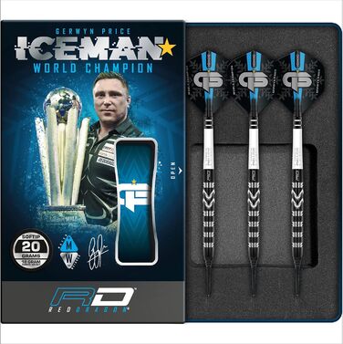 Дротики Red Dragon Gerwyn Price Iceman Special Edition з вольфраму, комплект із крилами та стержнями, чемпіонська серія